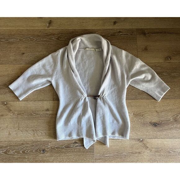 Neiman Marcus Cashmere Collection Gray Toggle 3/4 Sleeve Cardigan Sweater Large - Picture 1 of 3